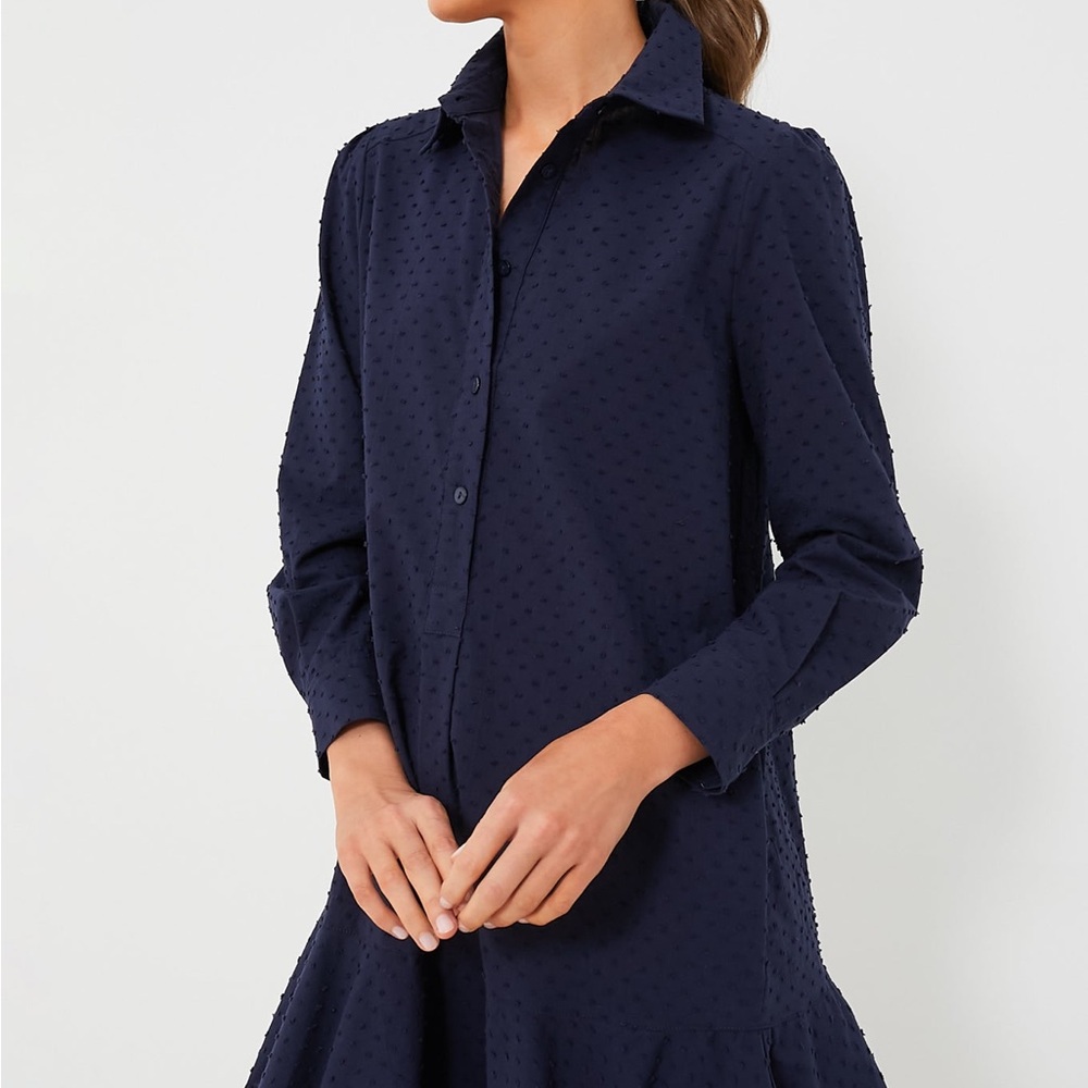 Navy Textured Button-Up Dress